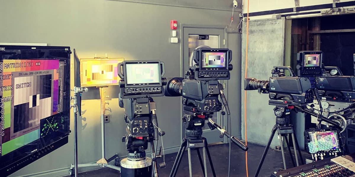 Studio setup featuring multiple filming cameras ready for production.